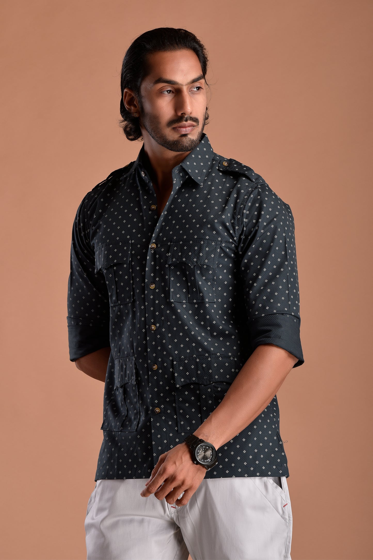 Pine Green Hunting Style Cotton printed Shirt