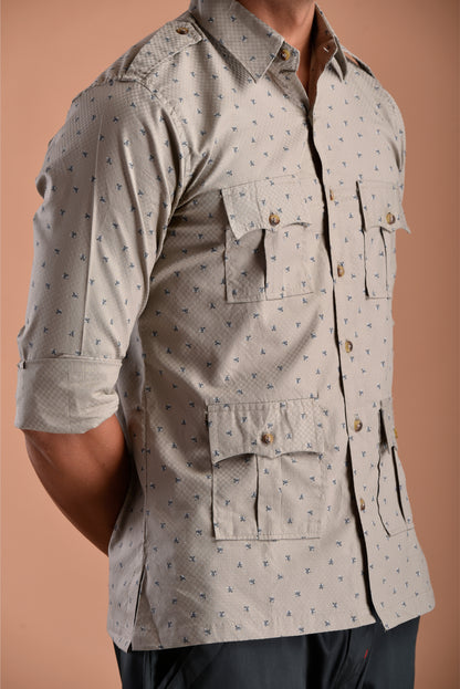 Green Tint Hunting Style Cotton printed Shirt