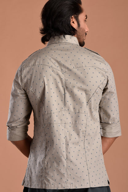 Green Tint Hunting Style Cotton printed Shirt