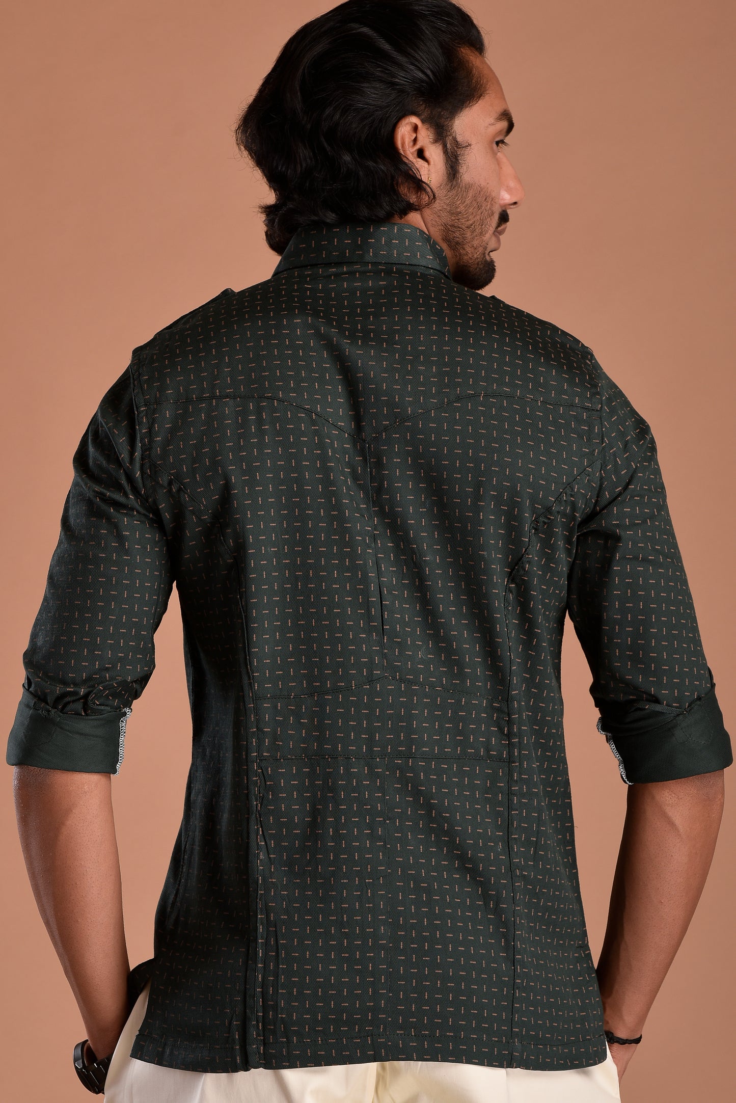 Dark Green Hunting Style Cotton printed Shirt