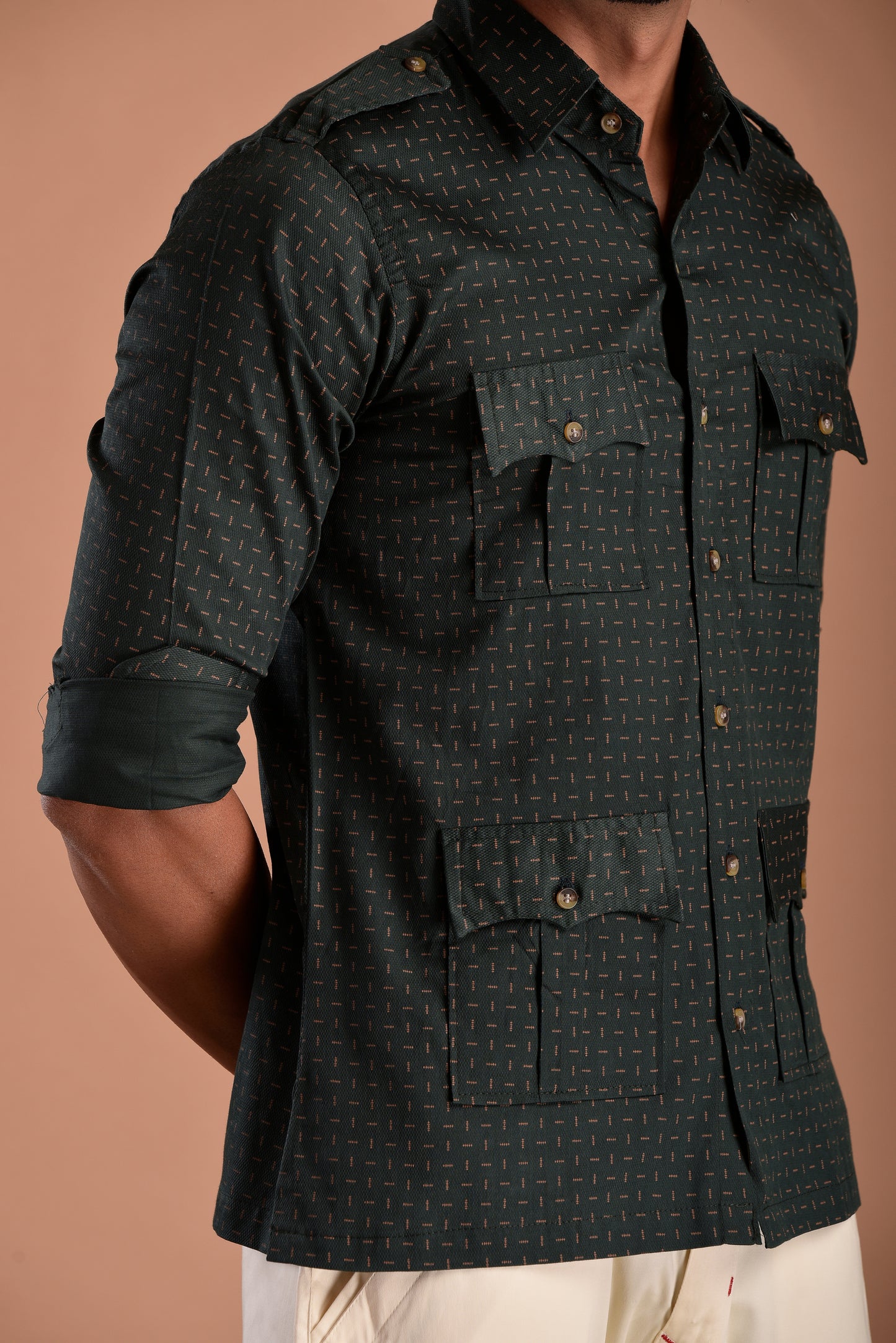 Dark Green Hunting Style Cotton printed Shirt