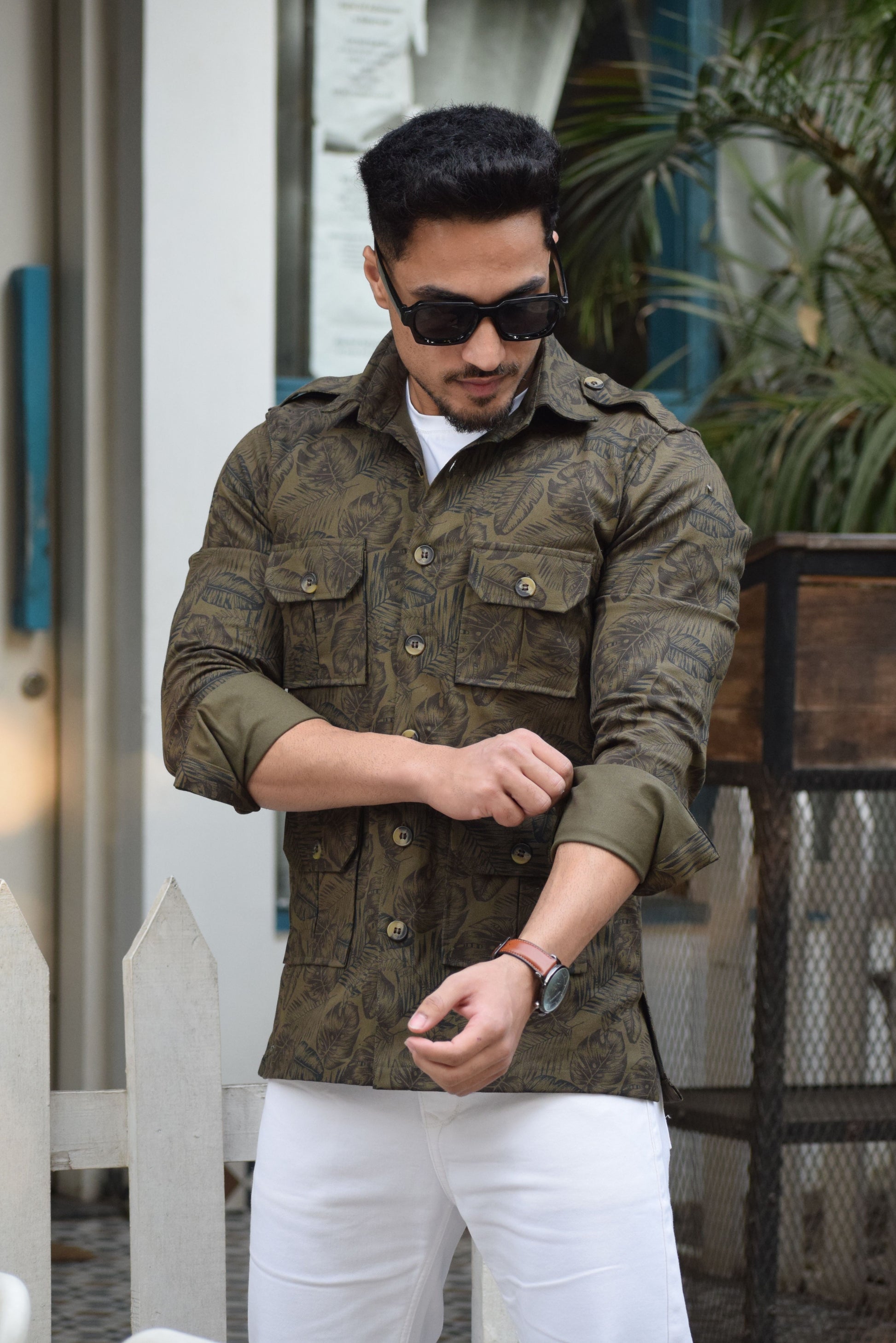 Military-Green cotton Hunting Style Shirt Rajanyas Military-Green cotton Hunting Style Shirt Rajanyas