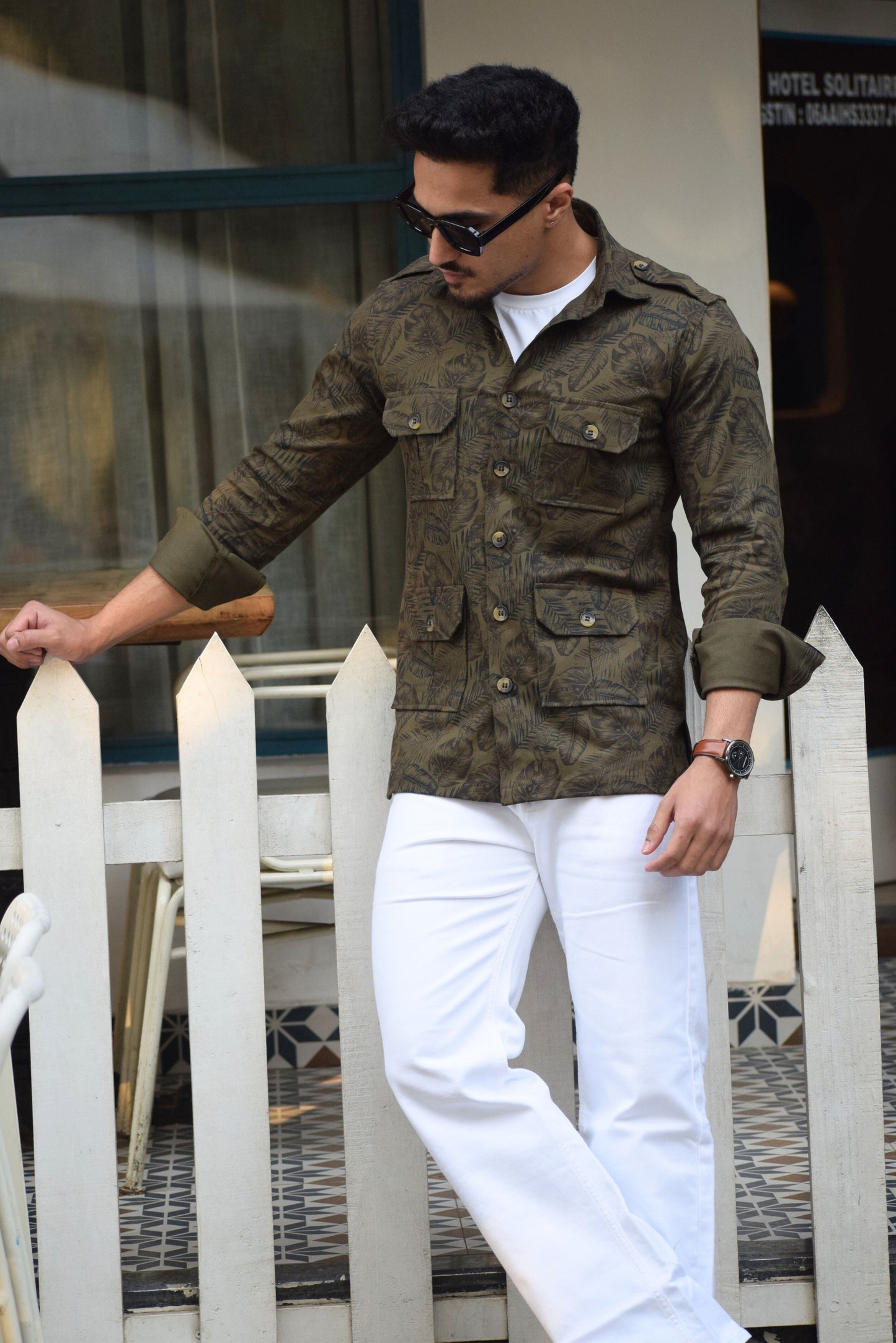 Military-Green cotton Hunting Style Shirt