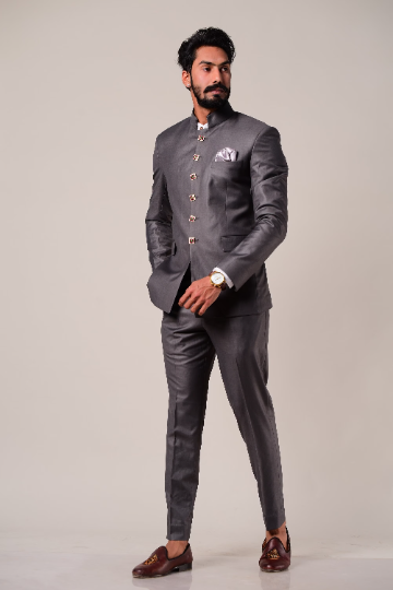Dark Grey Royal Jodhpuri Suit for Men Rajanyas