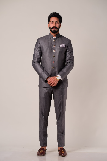 Dark Grey Royal Jodhpuri Suit with Jaipuri Meenakari Buttons