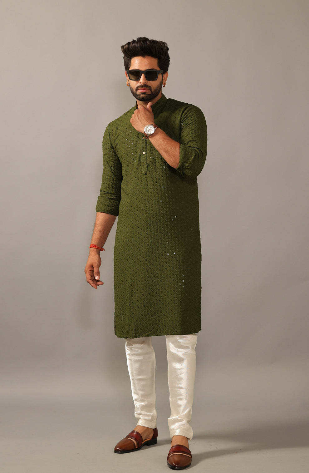 NUREH-3PC LAWN SEQUIN CHIKANKAARI EMBROIDERED SHIRT WITH KHADDI NET EMBROIDERED DUPATTA AND TROUSER-ADR-4800
