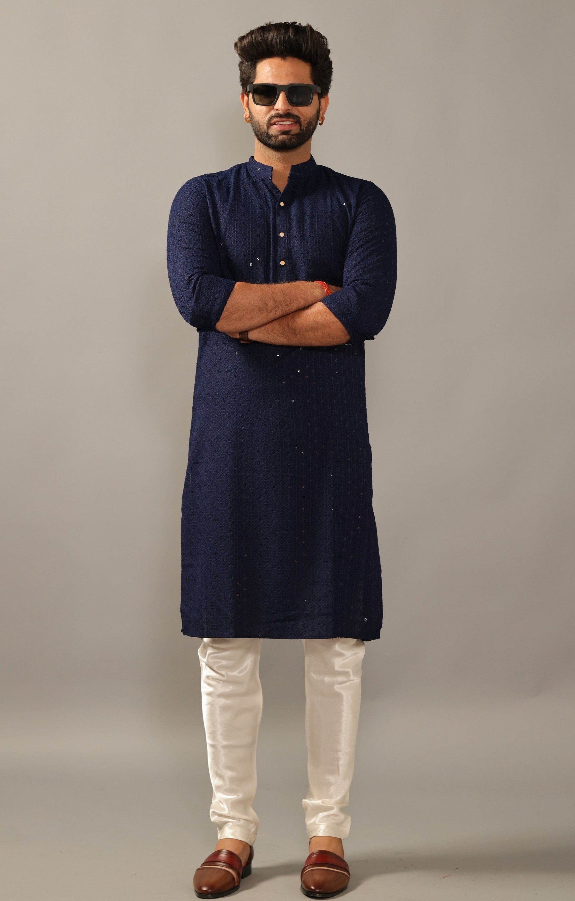 Bespoke Navy Blue Jodhpuri Bandgala Suit for Men – Rajanyas