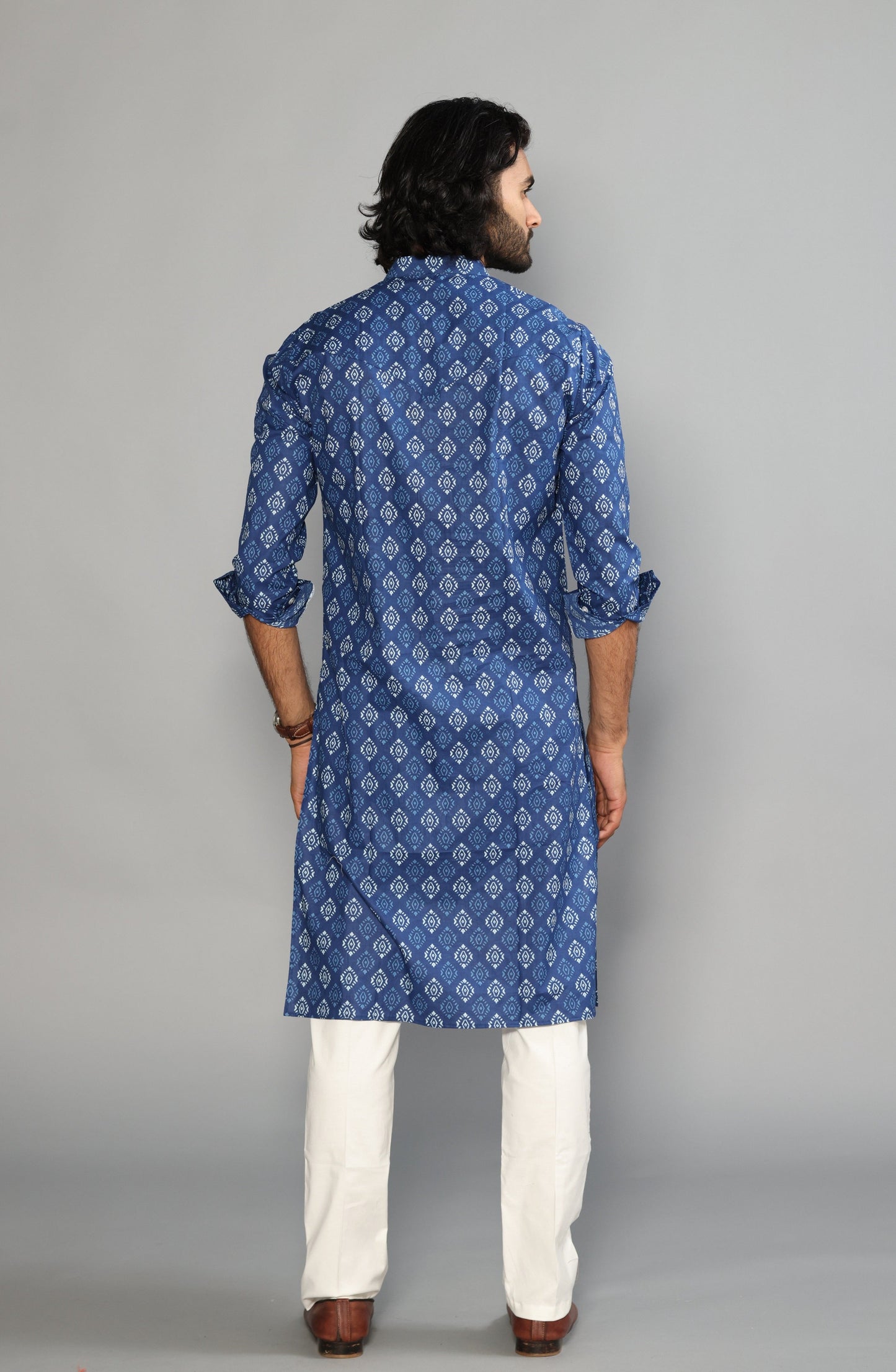 Sanganeri Damask Print Navy Blue Kurta Pyjama Set