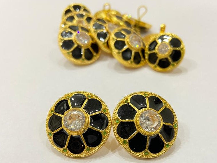 Handmade Black Petal Meenakari Buttons
