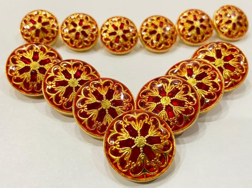 Handmade Golden Petal Maroon Base Meenakari Buttons