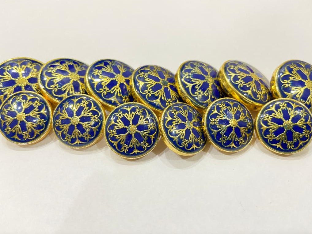 Handmade Golden Flower Blue Base Meenakari Buttons