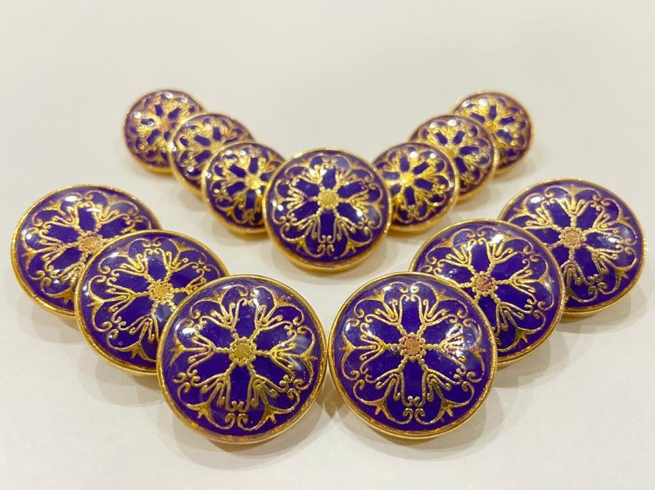 Handmade Golden Flower Purple Base Meenakari Buttons