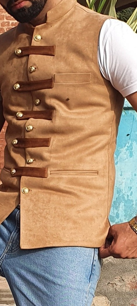 Wheat Brown Suede Leather Half Jacket