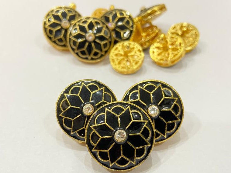Handmade Royal Black Flower Jaipuri Meenakari Buttons