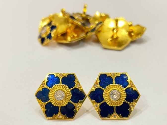 Handmade Blue Meena Petal Flower Buttons
