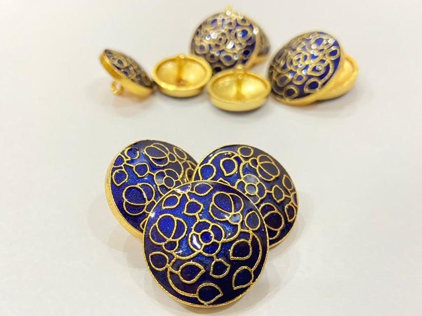 Handmade Blue Meena Base Golden Flower Buttons
