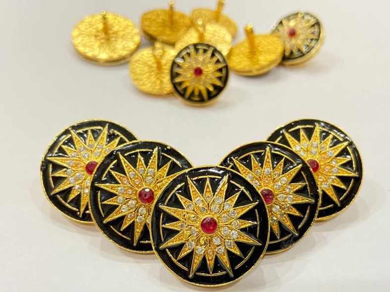 Handmade Black Base Golden Shining Surya Button