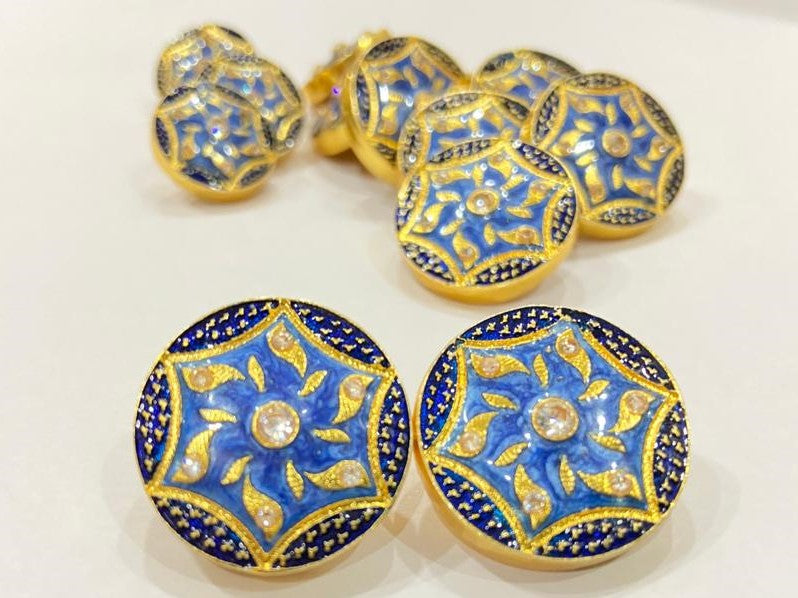 Handmade Blue Meena Sarvathabhadra Flower Buttons