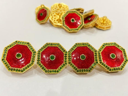 Handmade Red Meena Green Motif Border Buttons