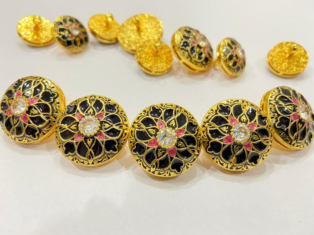 Handmade Black Meenakari Flower Buttons