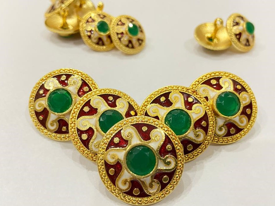 Handmade Green Motif Golden Camalia Buttons