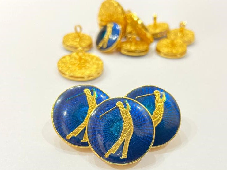 Handmade Blue Meena Golden Golfer Buttons