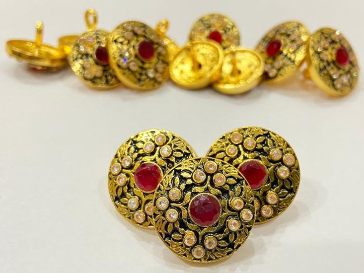 Handmade Red Motif Golden Bougainvillea Buttons