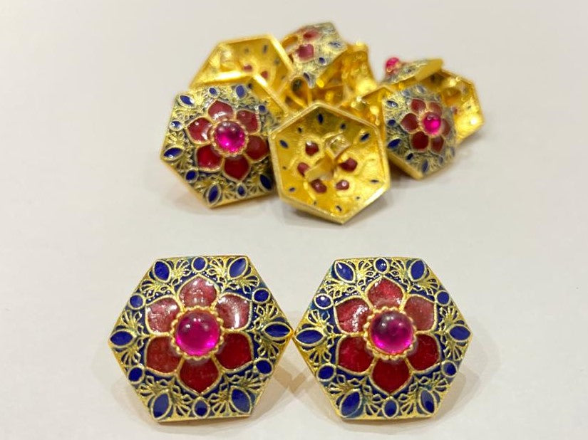 Handmade Royal Maroon Flower Meenakari Buttons
