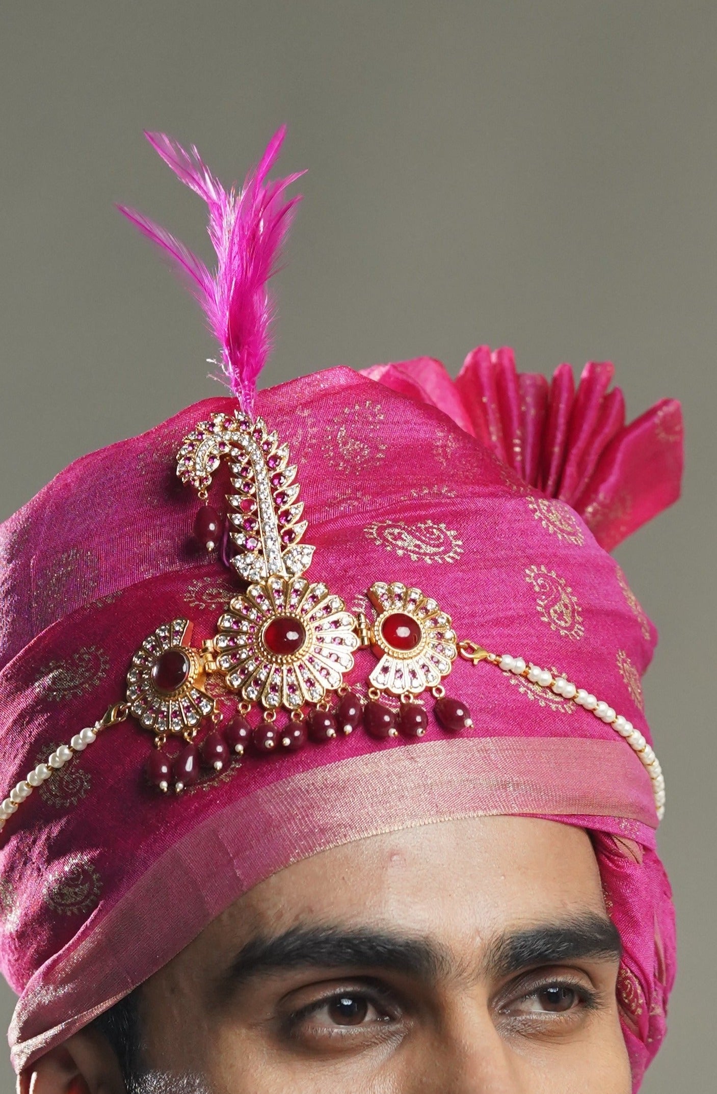 Kalangi | Sarpech  Magenta | Red Groom's wedding Accessories