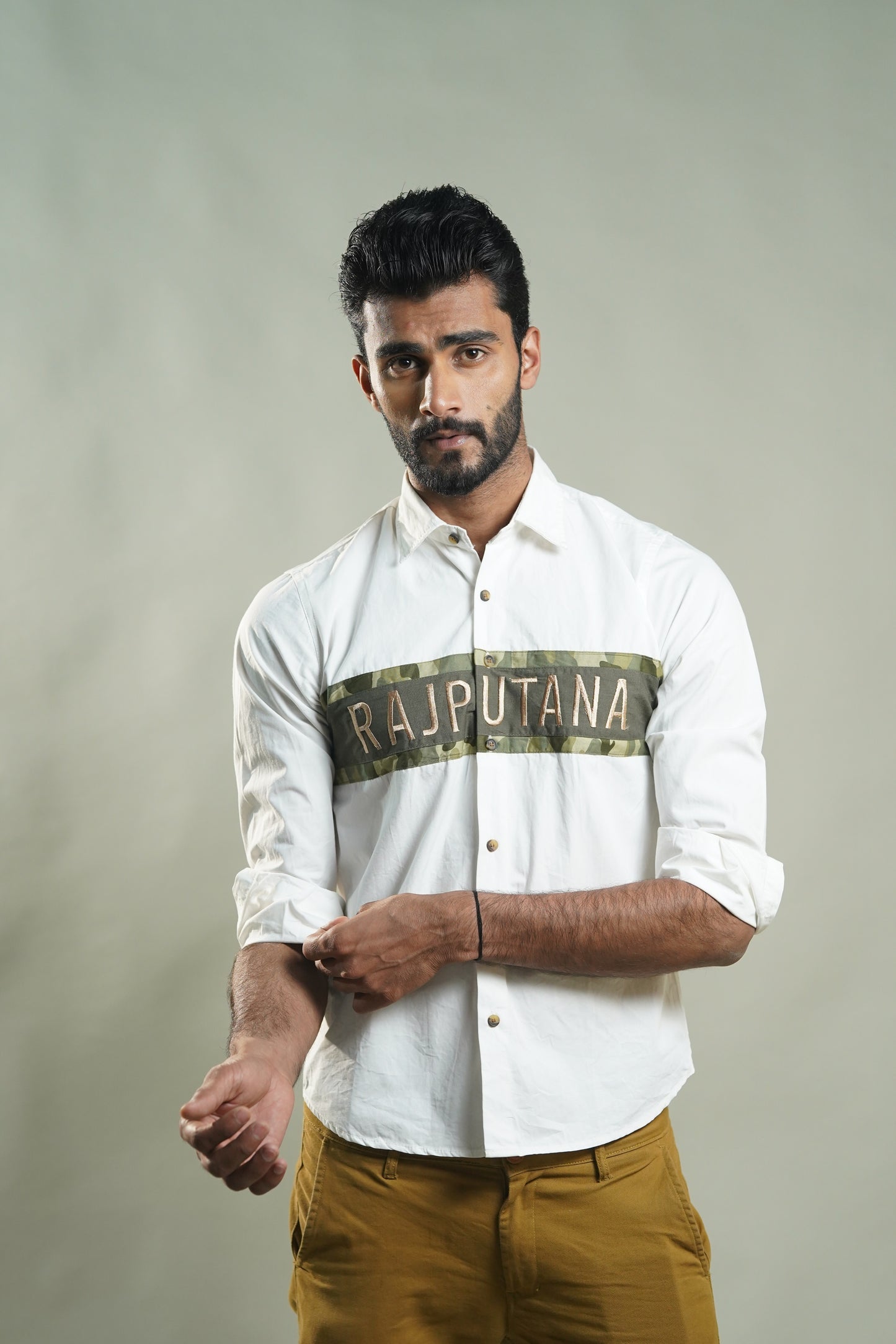 Camouflage Stripe White Rajputana Shirt