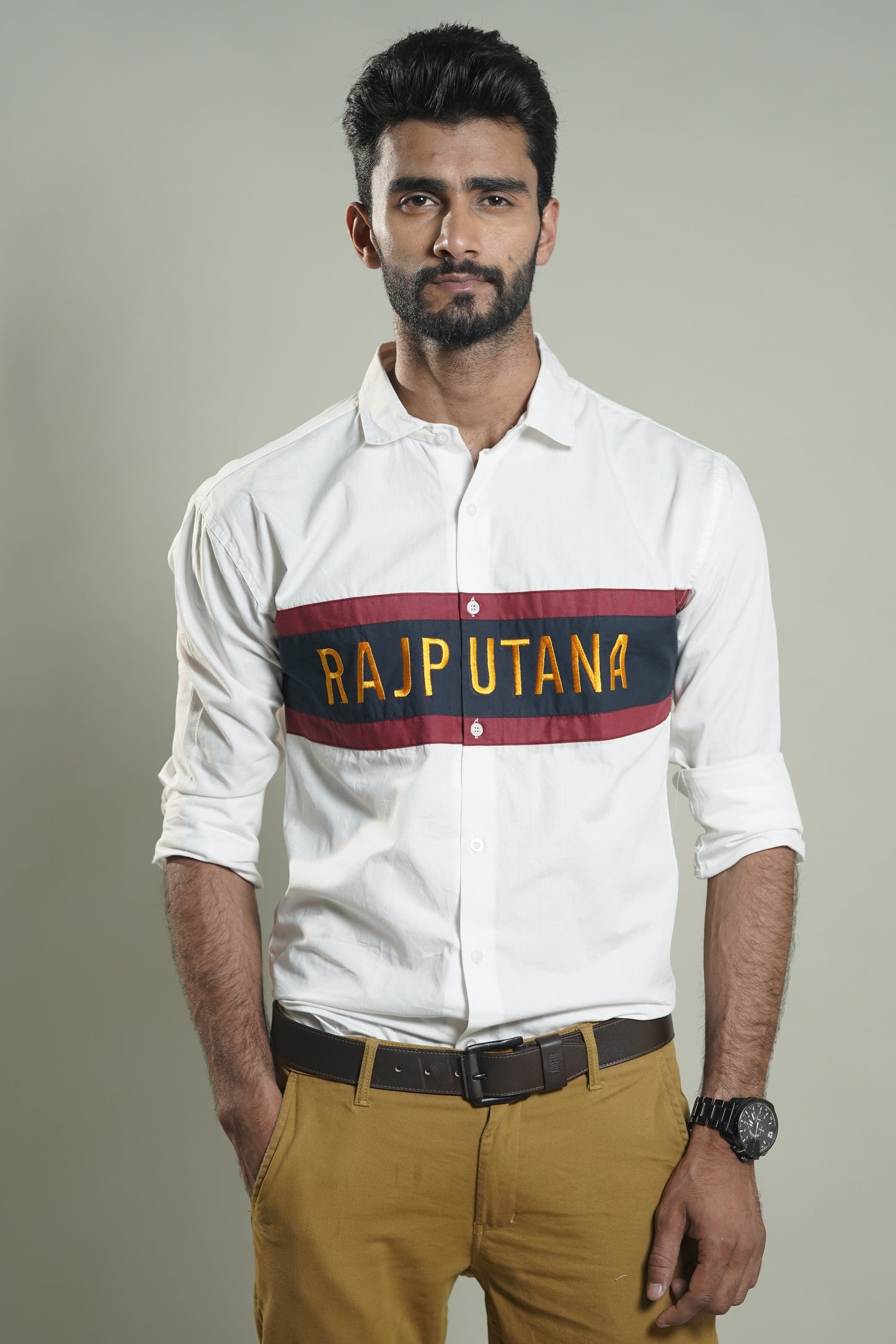 Red Stripe White Rajputana Cotton Shirt