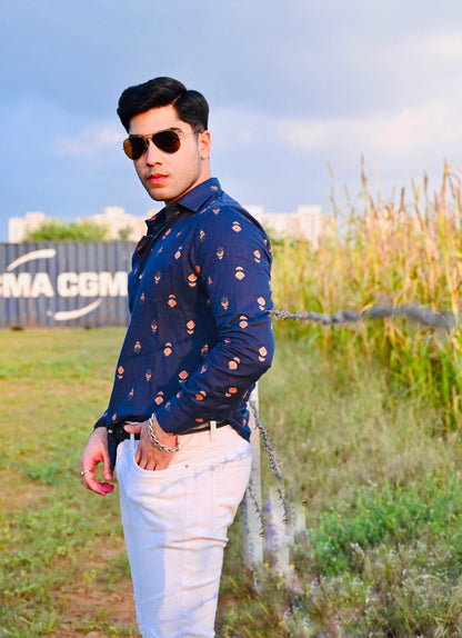 Blue Sanganeri Print Shirt With Red Booti