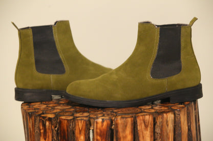 Rajanyas Men Olive green Suede Leather Chelsea Boots