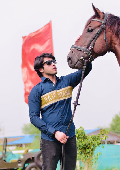 Golden Edition Embroidered Style Navy Blue Rajputana Shirt