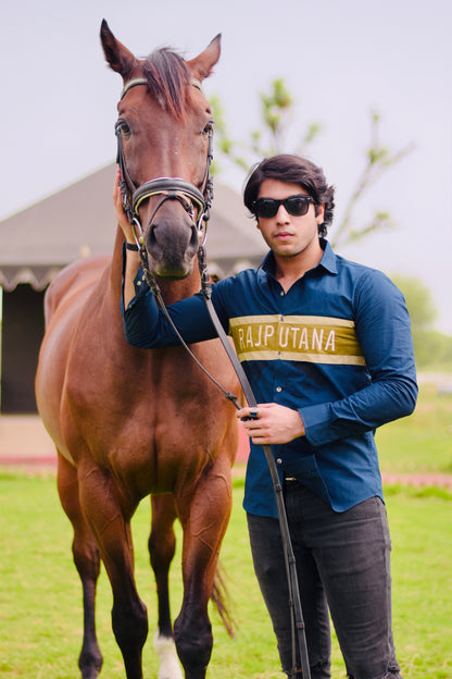 Golden Edition Embroidered Style Navy Blue Rajputana Shirt