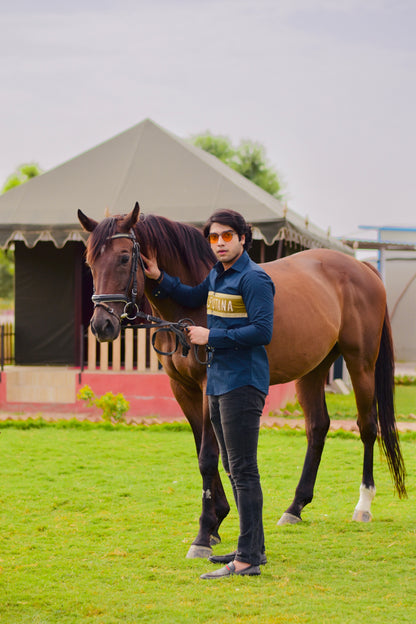 Golden Edition Embroidered Style Navy Blue Rajputana Shirt