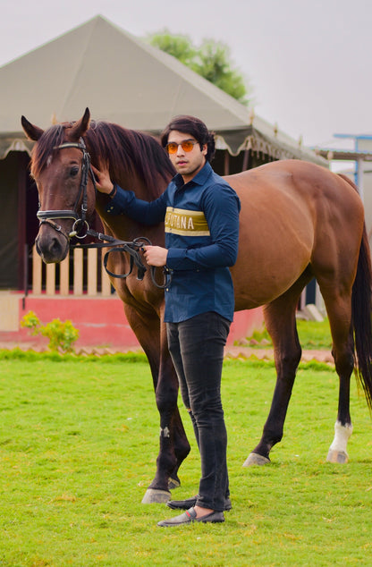Golden Edition Embroidered Style Navy Blue Rajputana Shirt