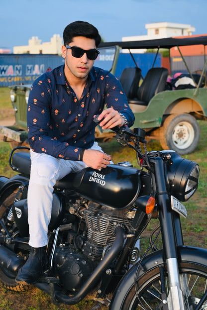 Blue Sanganeri Print Shirt With Red Booti