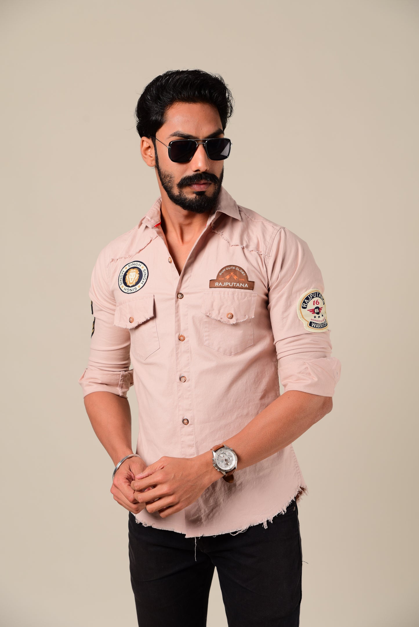 Peach Color Stretchable Rajputana Shirt