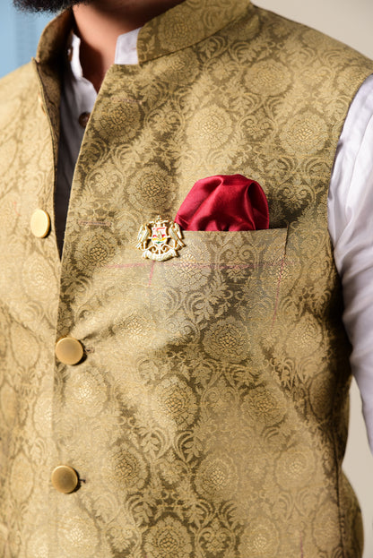 Handmade Royal Gold Kurta Pajama Nehru Modi Jacket Set