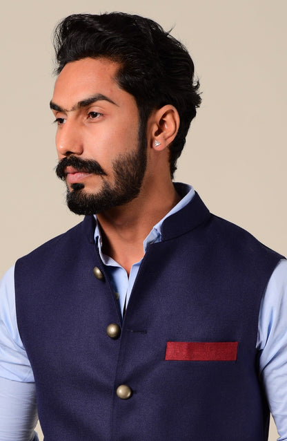 Navy Maroon Tweed Half Hunting Rajputana Jacket