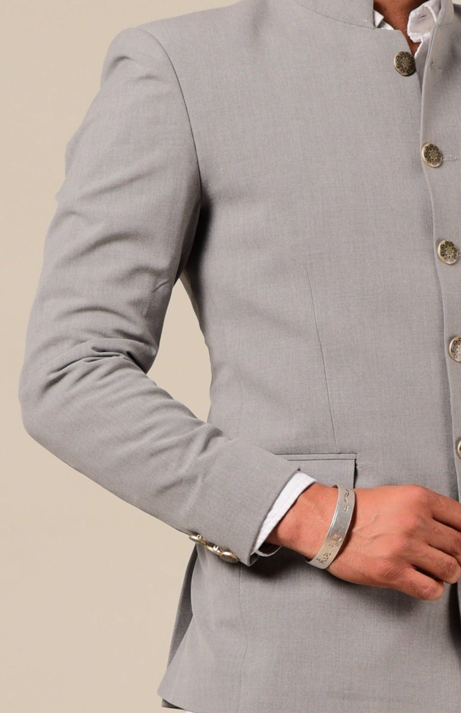 Light Grey Color Bandhgala With White Trouser