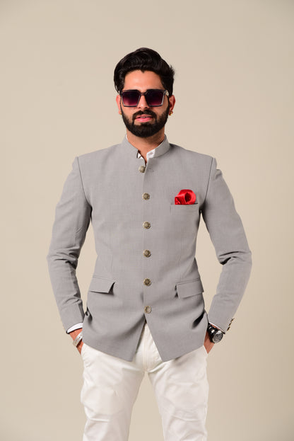 Light Grey Color Bandhgala With White Trouser