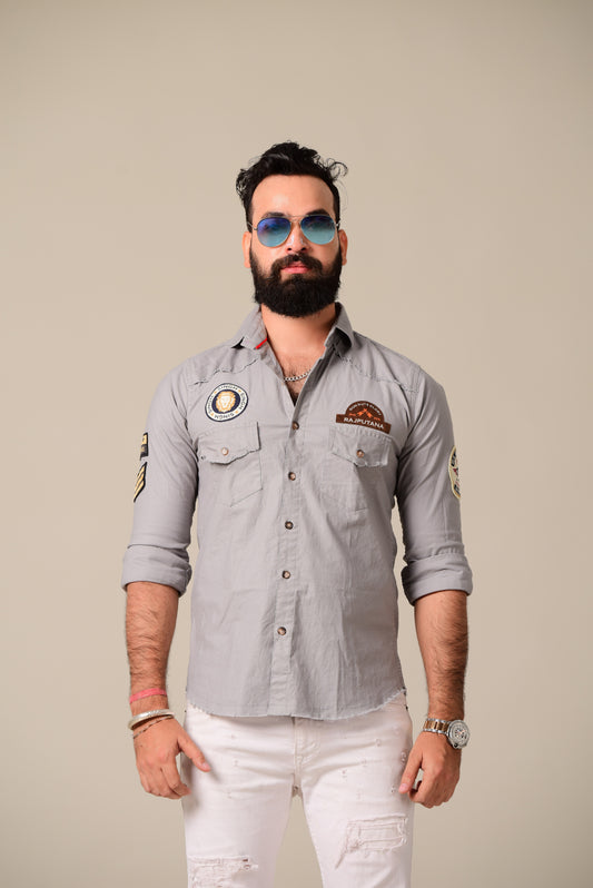 Harbour Grey Color Stretchable Rajputana Shirt