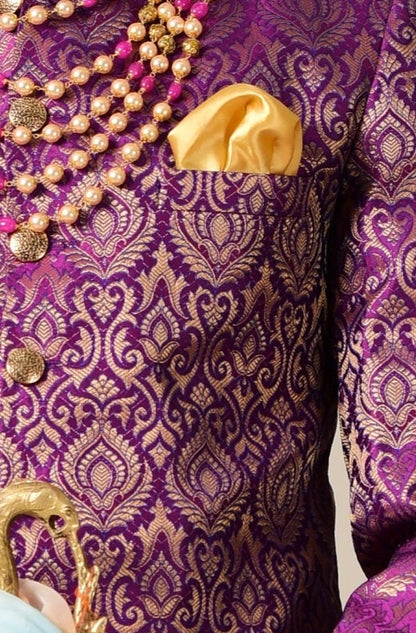 Jam Purple Designer Kimkhab Royal Rajputana Style Achkan