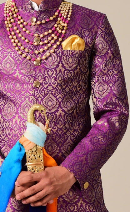 Jam Purple Designer Kimkhab Royal Rajputana Style Achkan