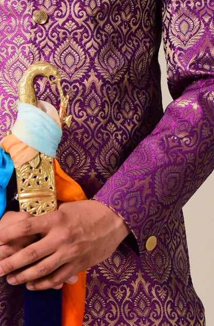 Jam Purple Designer Kimkhab Royal Rajputana Style Achkan