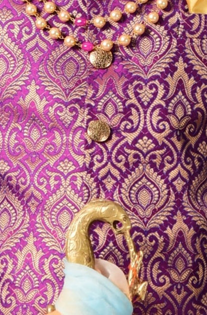 Jam Purple Designer Kimkhab Royal Rajputana Style Achkan