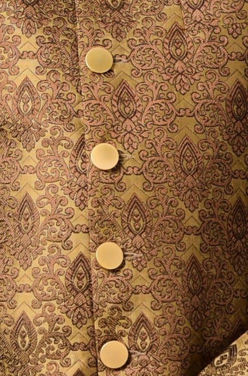 Handmade Royal Golden Brown Brocade Silk Achkan