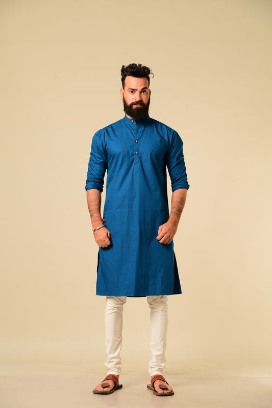 Solid Teal Blue Color Kurta Pajama Set